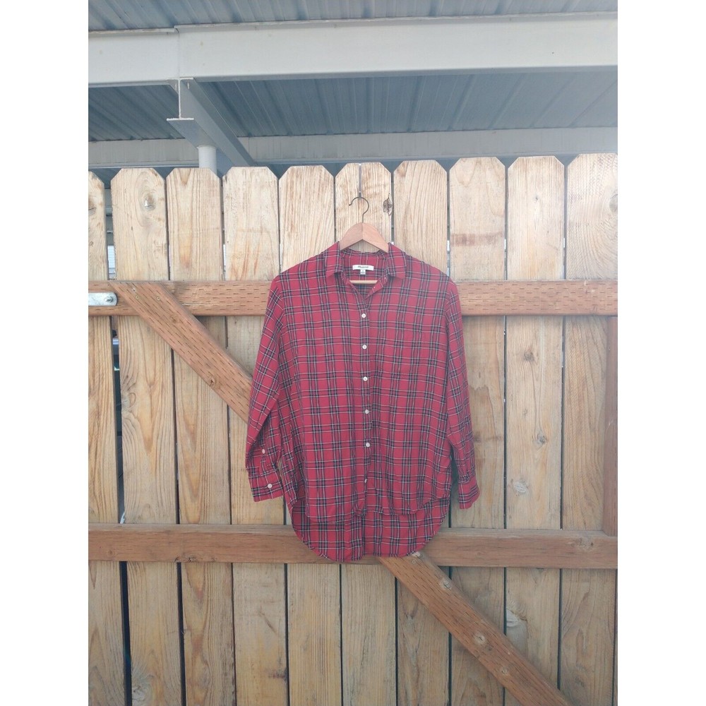Madewell Christmas Red Tartan Plaid Button-Up Shirt Size XS